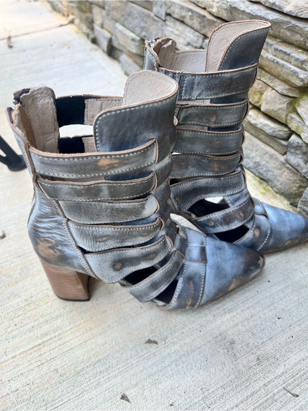 Freebird by Steven Distressed Gray Strappy Cutout Ankle Booties